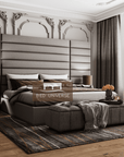 Jasmine Wide Panel Headboard Bed Frame, Upholstered Bed, Fabric Bed, Ned Bed, Chesterfield Bed, Grey Bed