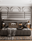 Jasmine Wide Panel Headboard Bed Frame, Upholstered Bed, Fabric Bed, Ned Bed, Chesterfield Bed, Grey Bed