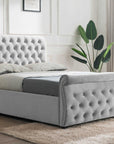 Silver Plush Deigo Swan Sleigh Chesterfield Bed Frame