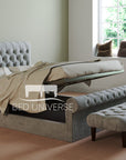 Colorado Soft Grey Naple Chesterfield Sleigh Scroll Bed Frame