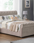 Colorado Caramel Cream Chenille Chesterfield Sleigh Scroll Bed Frame